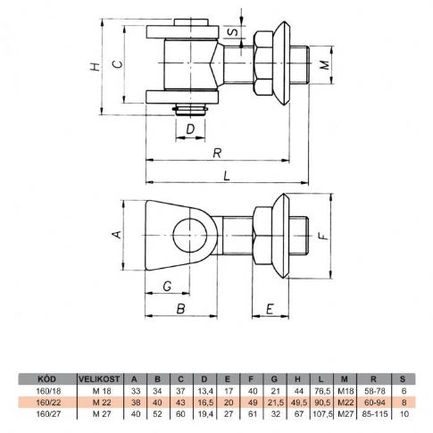Pant 160-M22 regulovatelný k navaření na ocelové sloupky